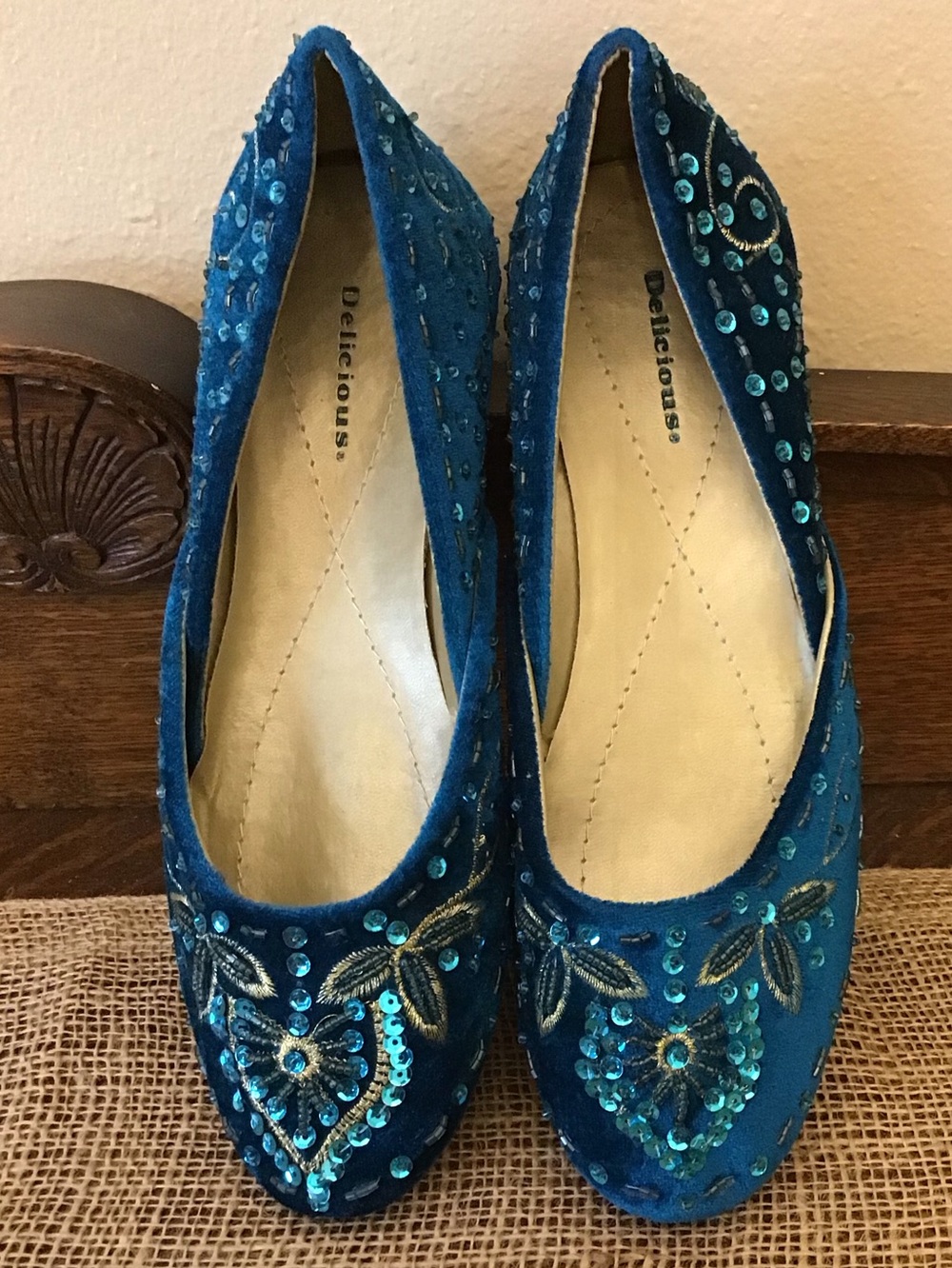 Vintage Delicious brand dark teal embellished ballet flats